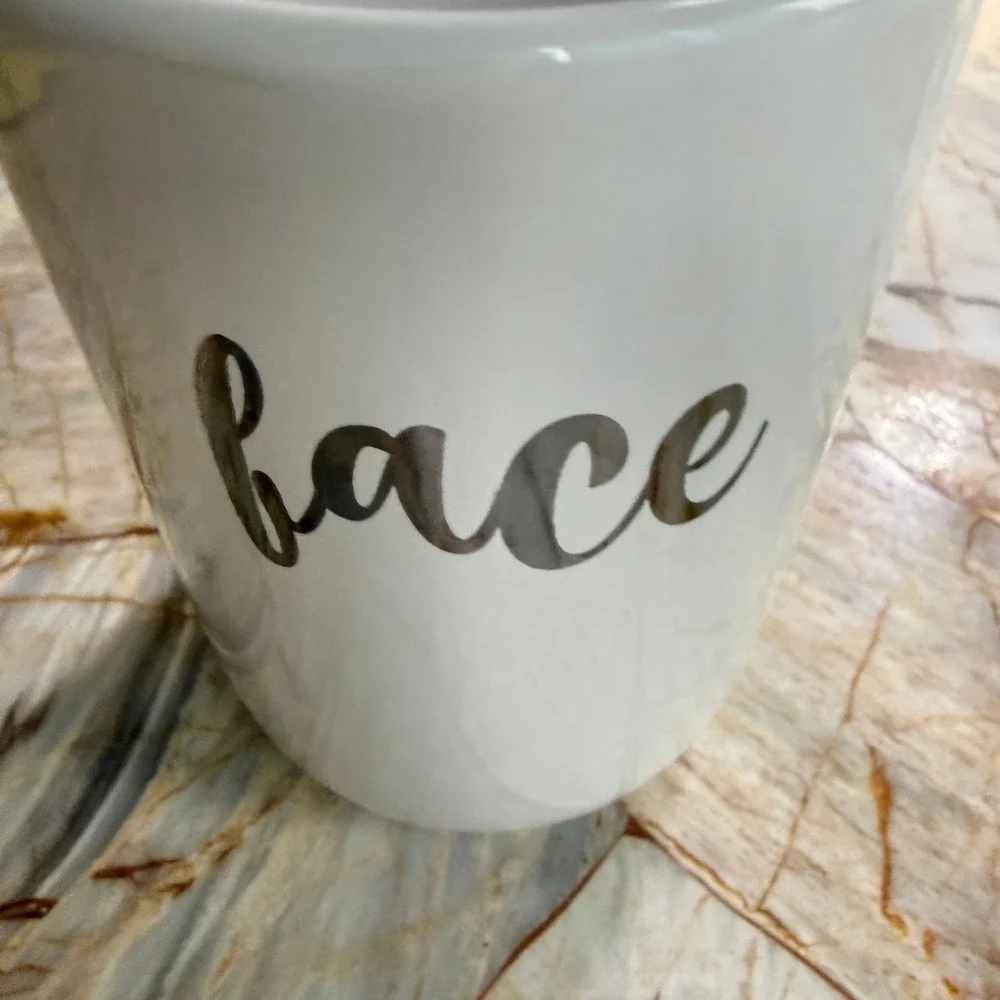 White‎ Ceramic Face Makeup Brush Holder Silver Cursive Script Vanity Organizer